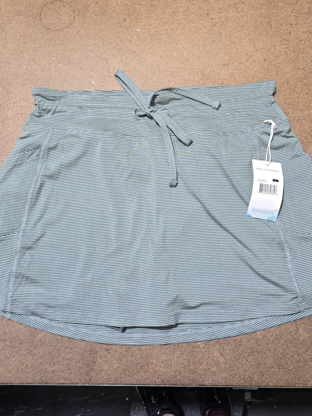 NWT Balance Collection Balsam Green Striped Drawstring Skort